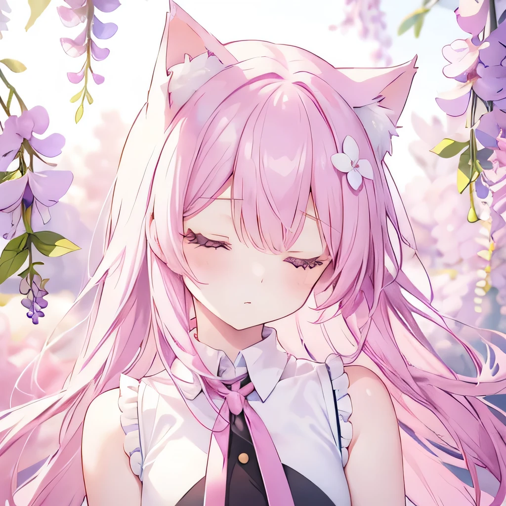 Anime girl with pink hair and cat ears in a dress - SeaArt AI