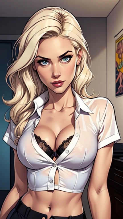 cartoon style:1.2), woman, Krista Allen, draw ART Artline, background a bedroom, spanish woman, woman cartoon, y clothes , fearless and super brave girl , cartoon style illustration, cartoon art style, cartoon art style, digital illustration style, very detailed character design, cute detailed digital art, City fan art, portrait character design, linda digital illustration, High quality portrait, comic art, character design portrait, bedroom background. Busthout clothes and very big breatits, Cartoon styleale character dressed in sexy lace lingerie and ter belt, Beautiful character pose in dynamic pose, with sheer stockings and beautiful breasts, well defined bodyate and sensual, perfect hands, perfect fingers, full lips, long hair, cartoon style, digital illustration