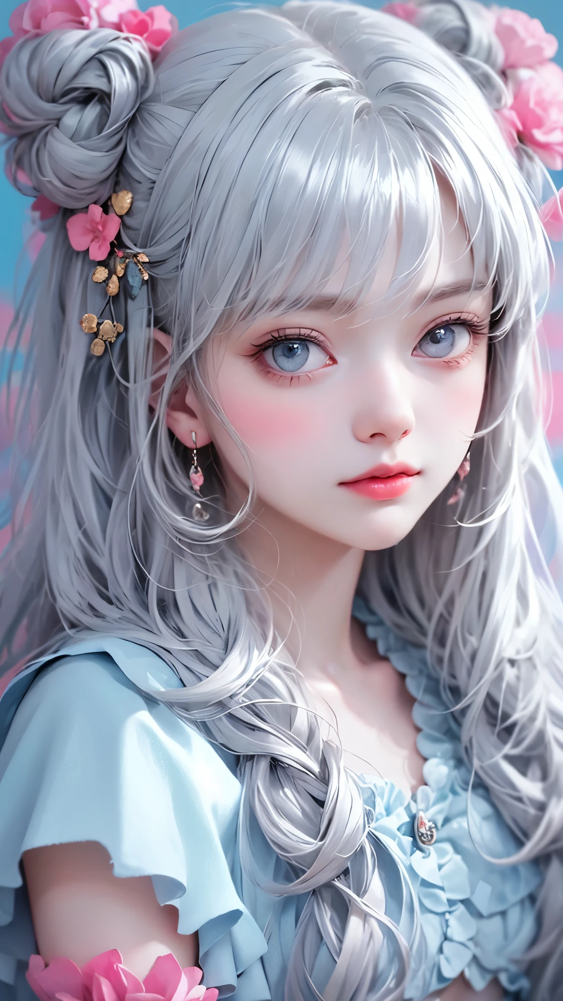 A close up of a girl with long hair and flowers in her hair - SeaArt AI