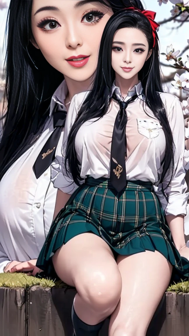 (full figure:1.1), 1 girl as yukino yukinoshita, absurdres, highres, solo, school uniform, small breasts, waist long black hair, (twintails:0.5), (pleated miniskirt:1.4), (black thighhigh socks:1.1), loose red ribbon, unbuttoned white shirt, (ahegao:1.5), (rolling eyes:1.5), (torn clothes:1.5), bare breastss, spread legs, (in pornographic movie set:1.5),
