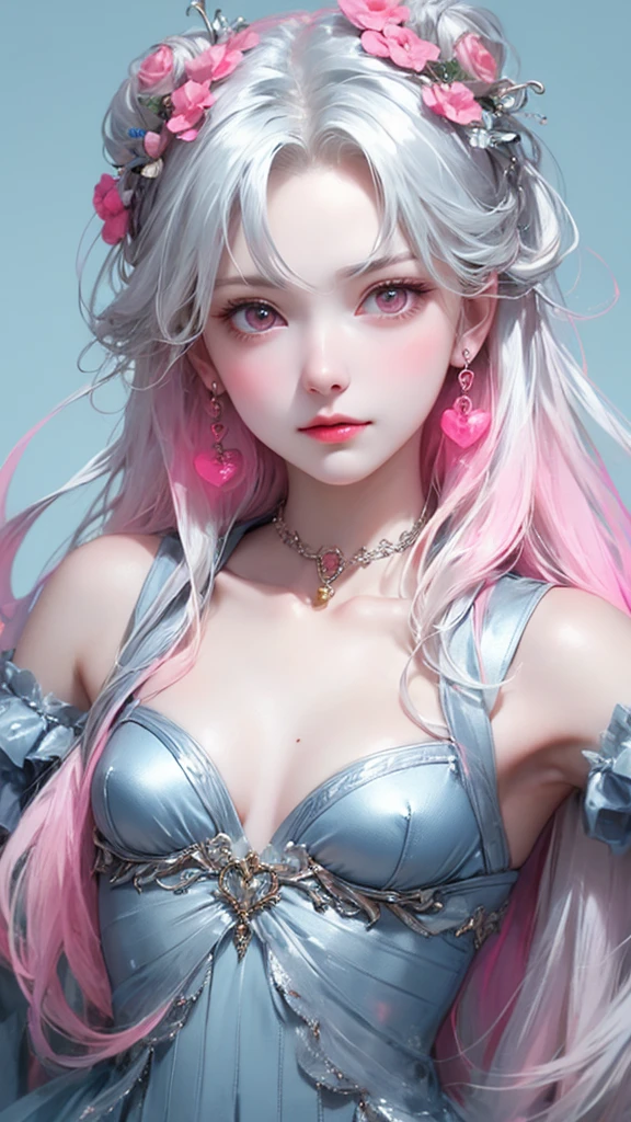 Light blue and pink color scheme,Sexy girl nipple,little body,Petite,White curly hair