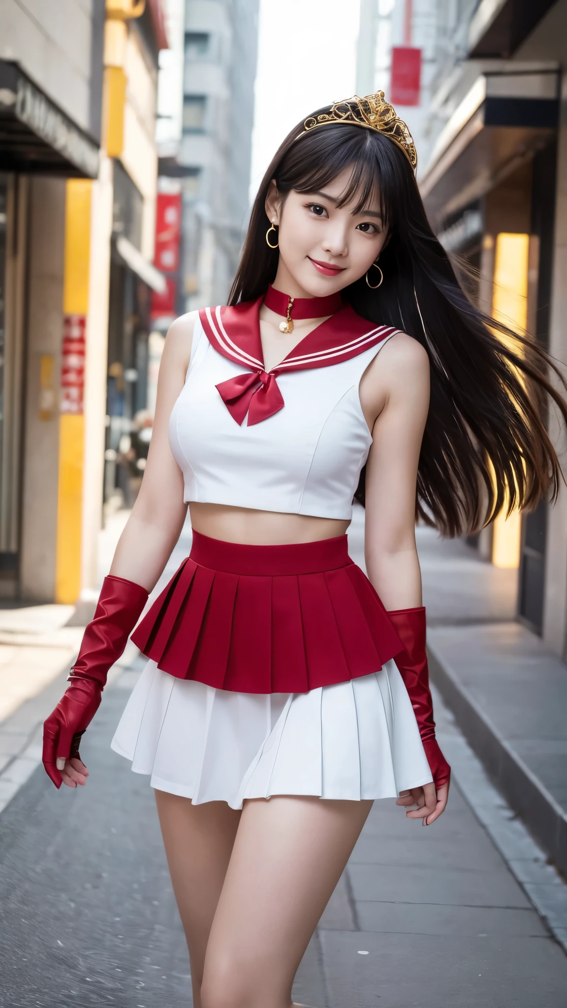 A sailor suit girl shawl with long hair, red sailor suit, red high heels, sailor moon water ice mars ali, japanese temple, cosplay pictures, full body photos, photography style, cinematography, 8K RAW, Sailor Moon!!!!!!!!, Sailor Moon style, inspired by Sailor Moon, Sailor Moon, Sailor Moon. Beauty, Princess, Classic Girl, Magical Girl Style, Magical Girl Portrait, Magazine Cover Photo