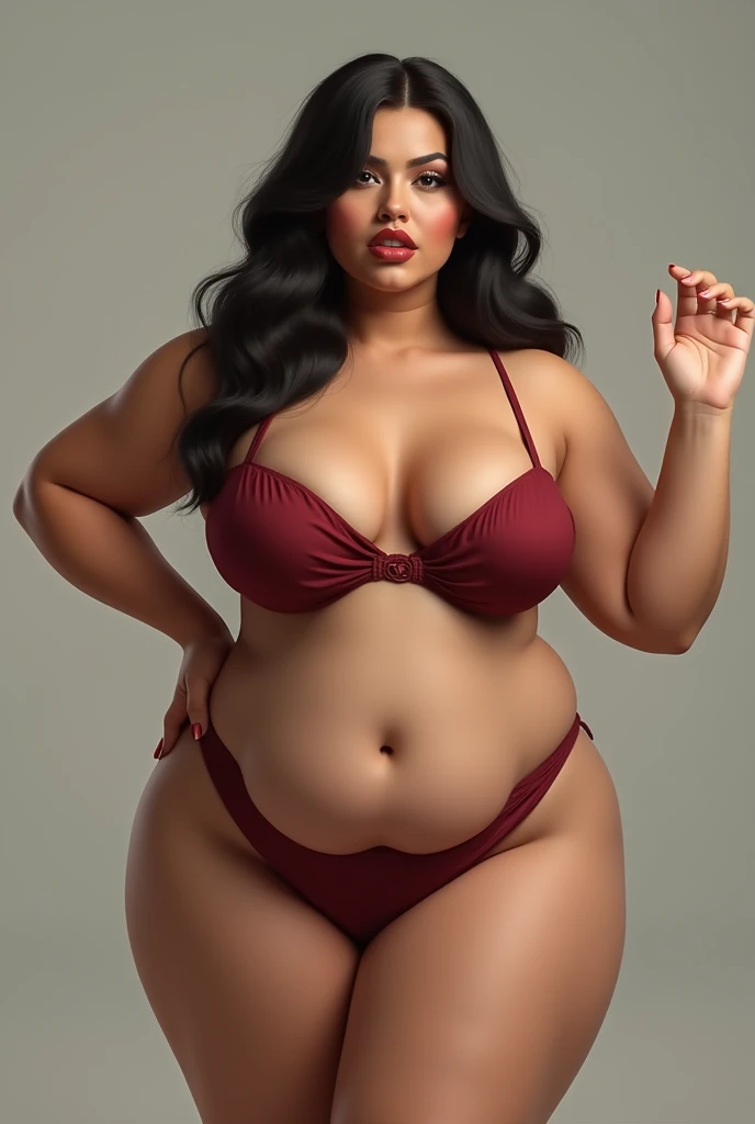 The thick model wearing a pink naked