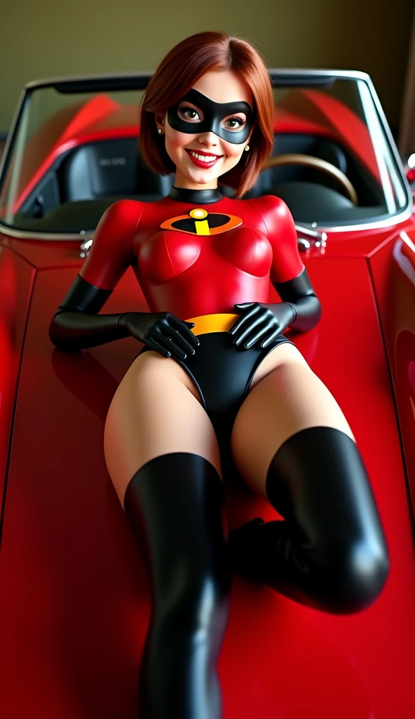 Ladybug and Cat Noir、1girl, Tall、(Angle from below:1.5), Grinning smile, (Red full-length suit,(see-through))、Black polka dots、The face is exposed、The shape of the chest is clearly visible、D-cup breasts、(covered nipples), (Covered navel)、cameltoe, Red and black polka dot eye mask、Twin tails、Dark Blue Hair、Slender、 girl、Ladybug,  ((close up crotch)), On the roof of a building、1boy, penis, ((eject cum:1.5)), He is upside down with his legs spread and his penis exposed、(he is Amazon position), (girl on top), (she is sitting on his ass), she is grubbing his ancles., she rapes him., 