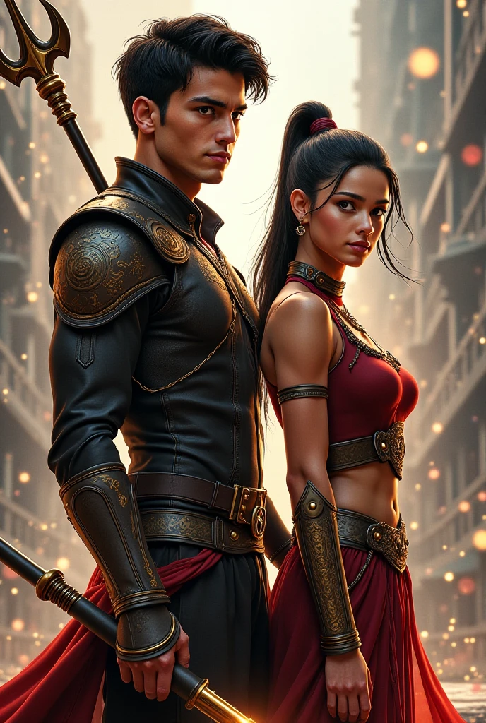 **Prompt:**

Liu Kang de mortal Kombat, a monk with red eyes and dragon irises, walks through the bustling streets of Valkaria with firm purpose. Next to you, Mary, your radiant sister, smiles excitedly as they head to the mysterious Arcane Academy.