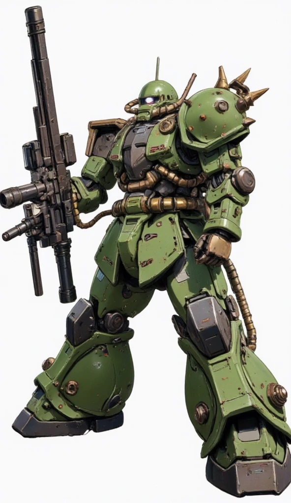 best quality,masterpiece,highly detailed,ultra-detailed, ZAKU, ZAKU, ZAKU, ZAKU,
MS-06 ZAKU, dirty, holding weapon, machinery, mecha, mobile suit, shoulder spikes, solo, standing, weapon, (((zaku))), zeon, 