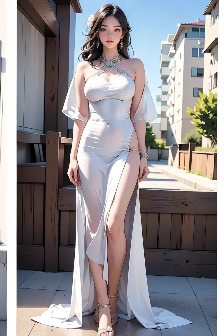 (best quality)), ((masterpiece)), (detailed),(perfect cute face),21 years old British girl, very long rainbow hair, said blue, ultra huge , perfect sexy body, full body highlights, wearing a see-through dress, no pants, standing at the airport,.