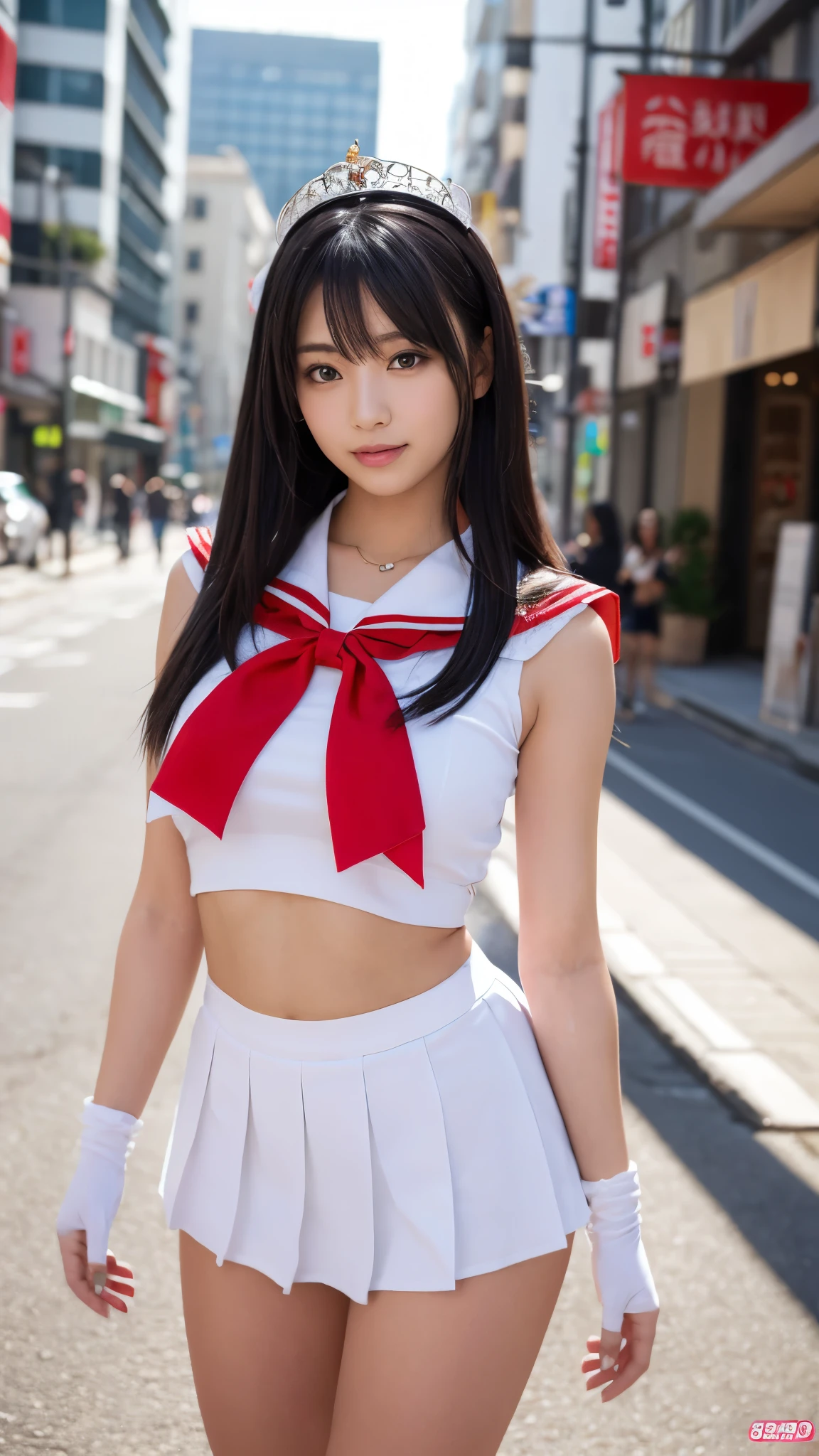 Arafed asian woman in a sailor outfit posing for a picture - SeaArt AI