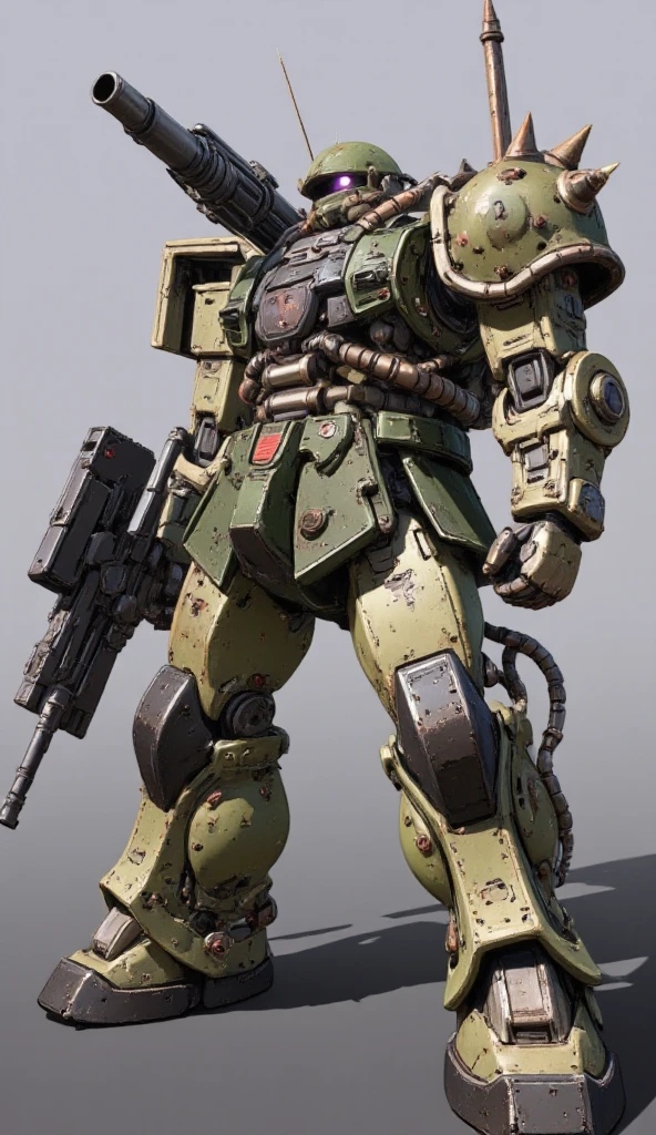 best quality,masterpiece,highly detailed,ultra-detailed, ZAKU, ZAKU, ZAKU, ZAKU,
MS-06 ZAKU, dirty, holding weapon, machinery, mecha, mobile suit, shoulder spikes, solo, standing, weapon, (((zaku))), zeon, 