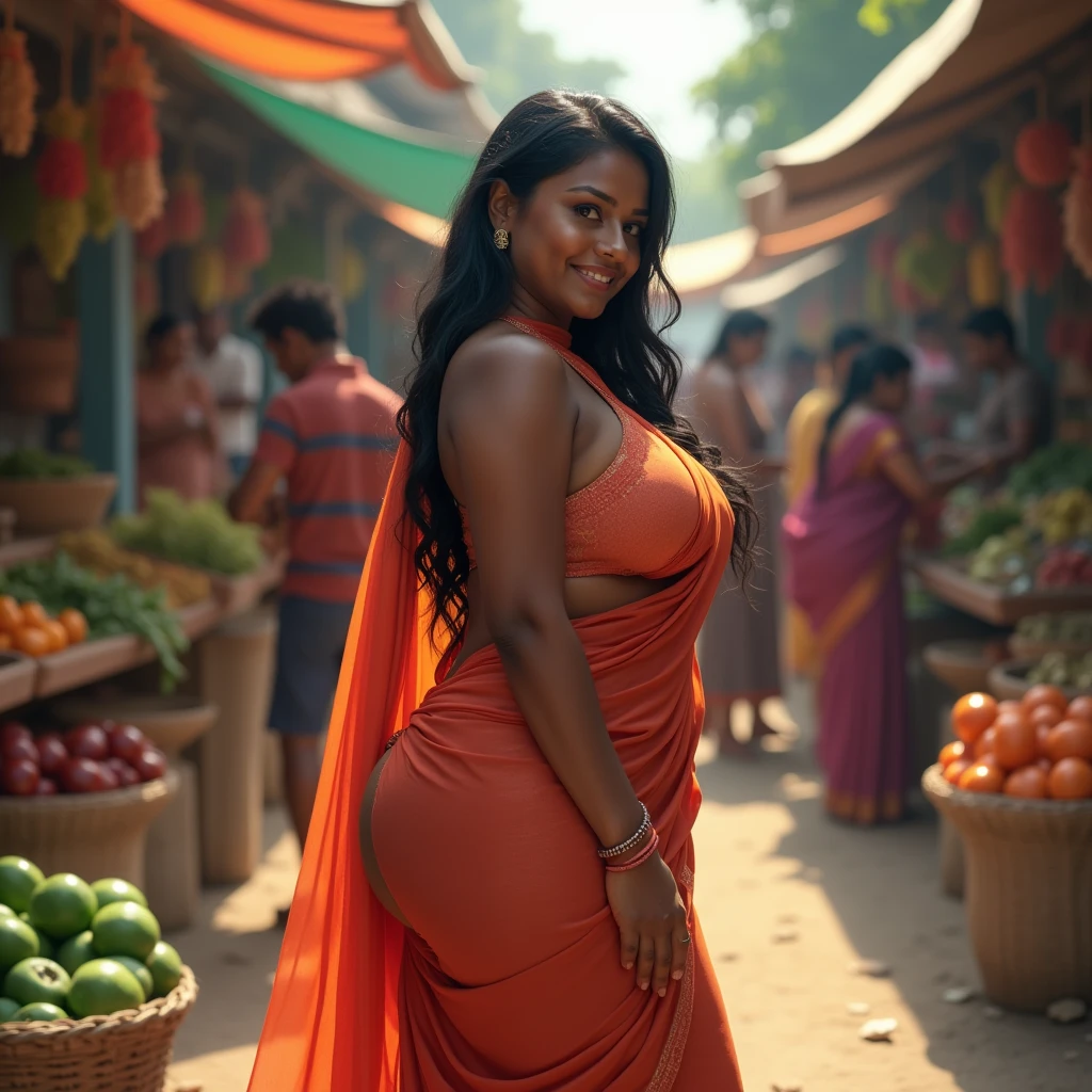 Busty tamil girl in hot dress at market