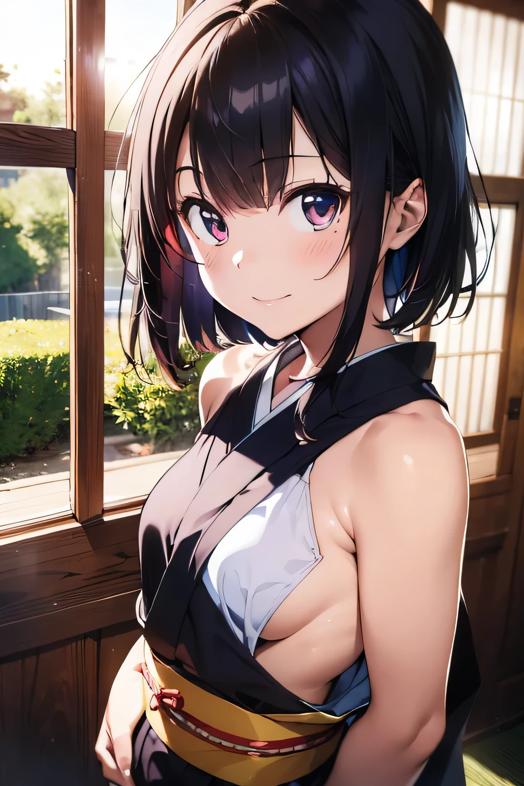 ((happy expression)), ((dropping eyes)),park background, middle breast, detailed face, highres, 1girl, 28yo, smile, good anatomy, soft focus, cinematic lighting, depth of field, long shot
