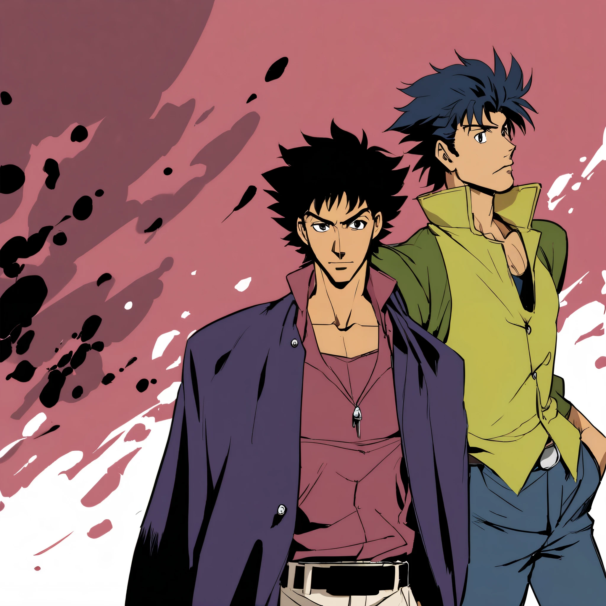 cartoon of two young boys standing in front of a television, anime style”, cartoon style, in cartoon style, afro samurai anime style, sirius a and sirius b, they are very serious, thugs, afro samurai animes style, cute cartoon style, cartoon art style, fujita goro and jones, childish, afro samurai style, :14 80s anime style