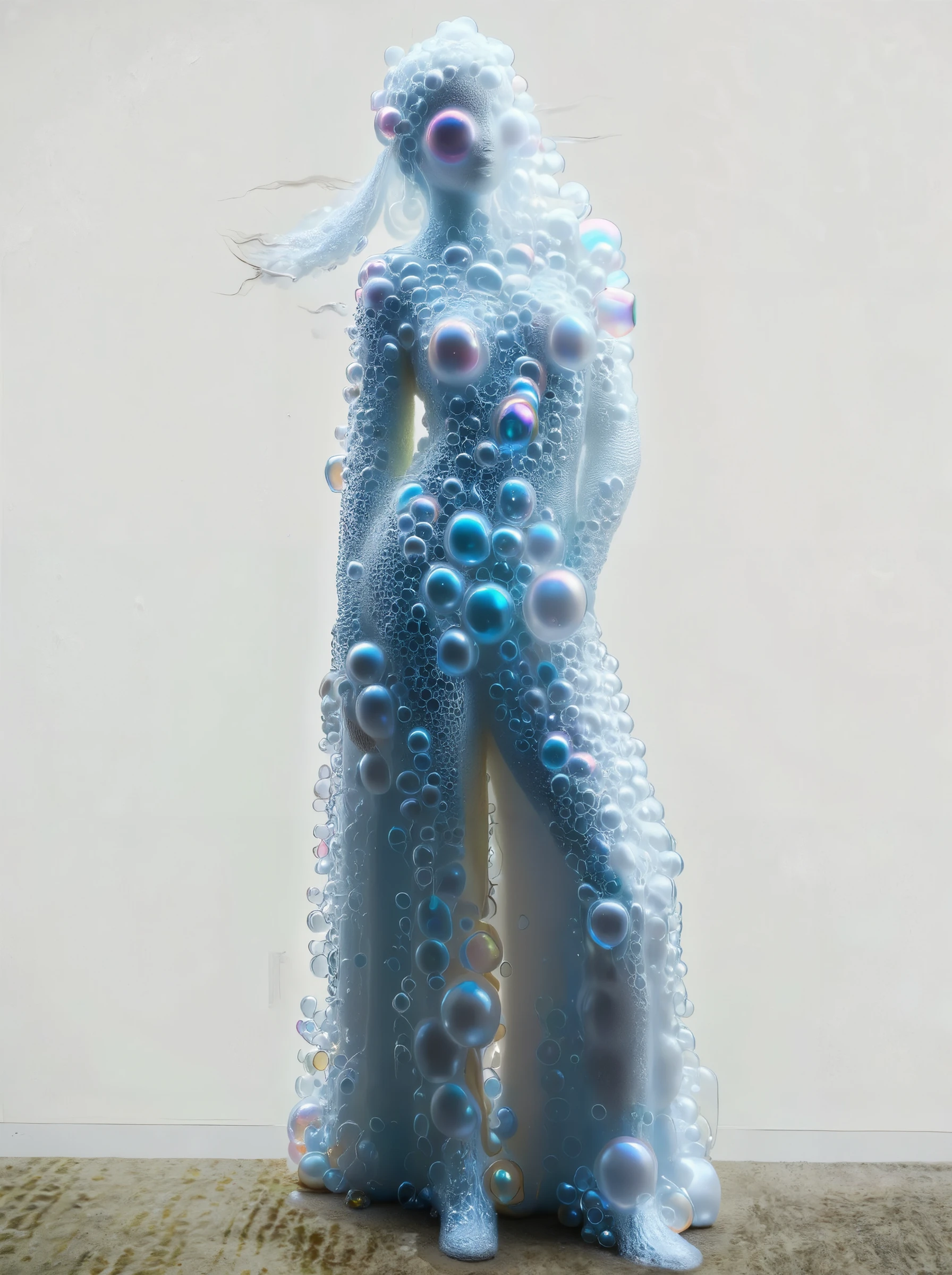 Sexy girl with long straight hair turned into a Lapis statue
