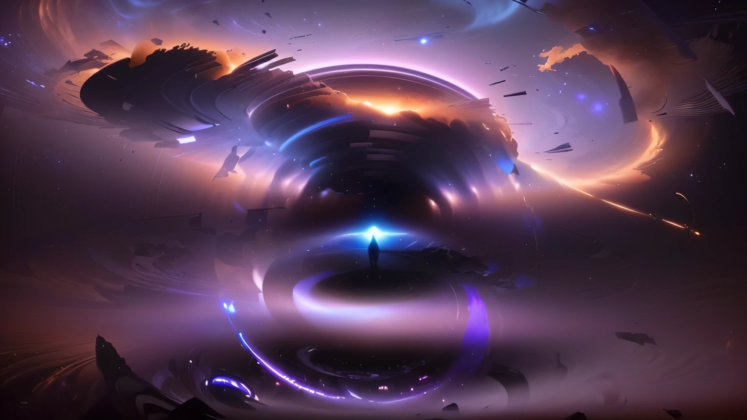  man standing in front of a round object , DMT image .  Octane Render ,  chaotic cinematic cosmic rift in space, aesthetic  Octane Render ,  8k HD wallpaper jpeg artifact ,  8k high definition wallpaper jpeg artifact , Interstellar Infinity Portal ,  majestic interstellar portal , greg rutkowski  Octane Render ,  black hole time portal ,  This is concept art for 。 8K resolution  , wormhole 、 A huge black hole in the center from an interstellar movie , Super High Definition, high definition , High Quality , plasma clouds 、gravitational radiation 、 swirling chaotic light 、 emits huge plasma jets vertically from the center、Spacetime is distorted and images look distorted、Gradient with unclear and vague outlines 、