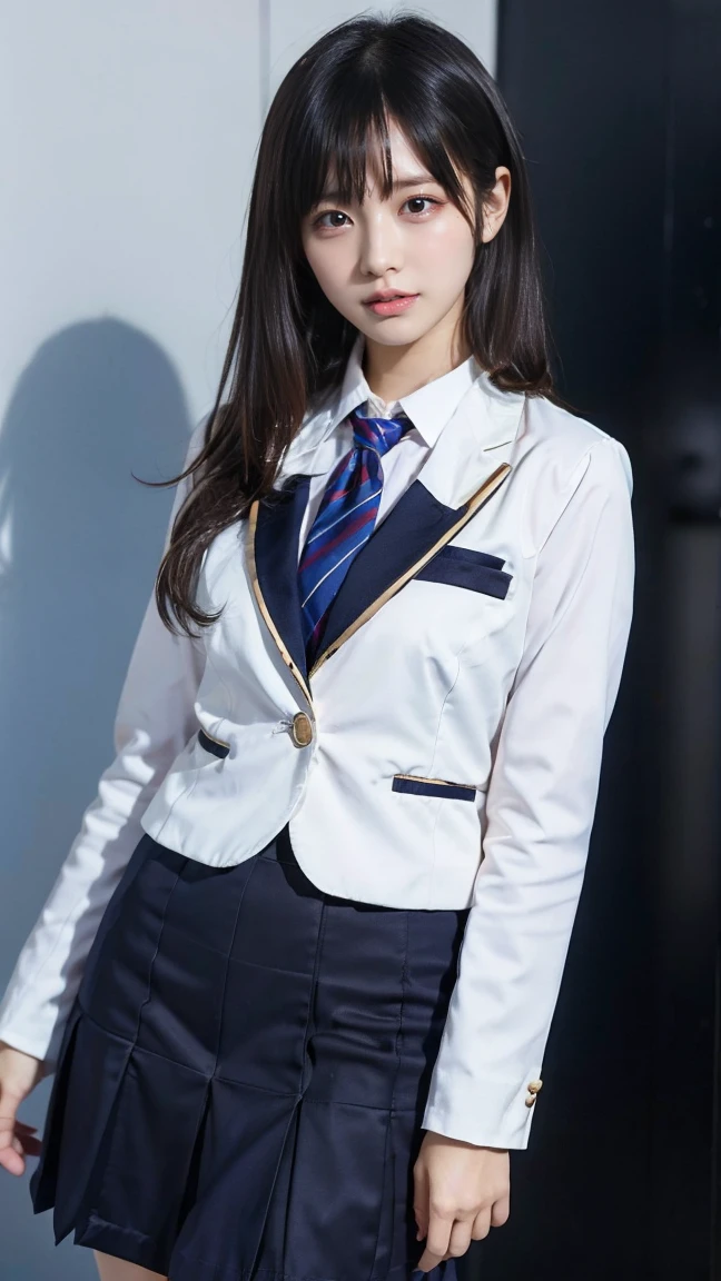  blazer uniform 、 skirt 、 standing、Masterpiece,  best quality , shape,  very detailed, Delicate details,  High Resolution , 8k, wallpaper,  perfect dynamic configuration,(High quality with great attention to detail, Realistic eye depiction :1.3), (( , 1 High  Girl  )), 、Women&#39;s Uniform、 blazer uniform 、 panties 、Navy blue knee-high socks、 garter belt、 、 Disheveled uniform , ,  short bob hair ,  black hair, Medium chest,  big natural color lip with blackboard in the background, ,  cowboy shooting ,(Perfect shape), Crying a little、 Harajuku style、Beautiful Makeup,Glitter Makeup,Cute 1,  Beautiful Legs, ,  Full Thighs 