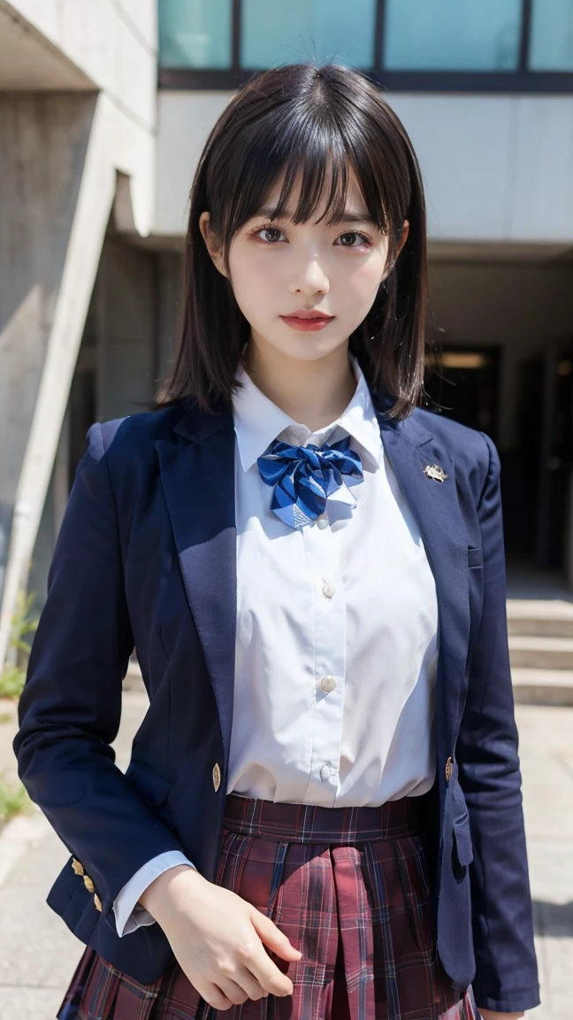  blazer uniform 、 skirt 、 standing、Masterpiece,  best quality , shape,  very detailed, Delicate details,  High Resolution , 8k, wallpaper,  perfect dynamic configuration,(High quality with great attention to detail, Realistic eye depiction :1.3), (( , 1 High School Girl  )), 、Women&#39;s Uniform、 blazer uniform 、 panties 、Navy blue knee-high socks、 garter belt、 、 Disheveled uniform , ,  short bob hair ,  black hair, Medium chest,  big natural color lip with blackboard in the background, ,  cowboy shooting ,(Perfect shape), Crying a little、 Harajuku style、Beautiful Makeup,Glitter Makeup,Cute 1,  Beautiful Legs, ,  Full Thighs 