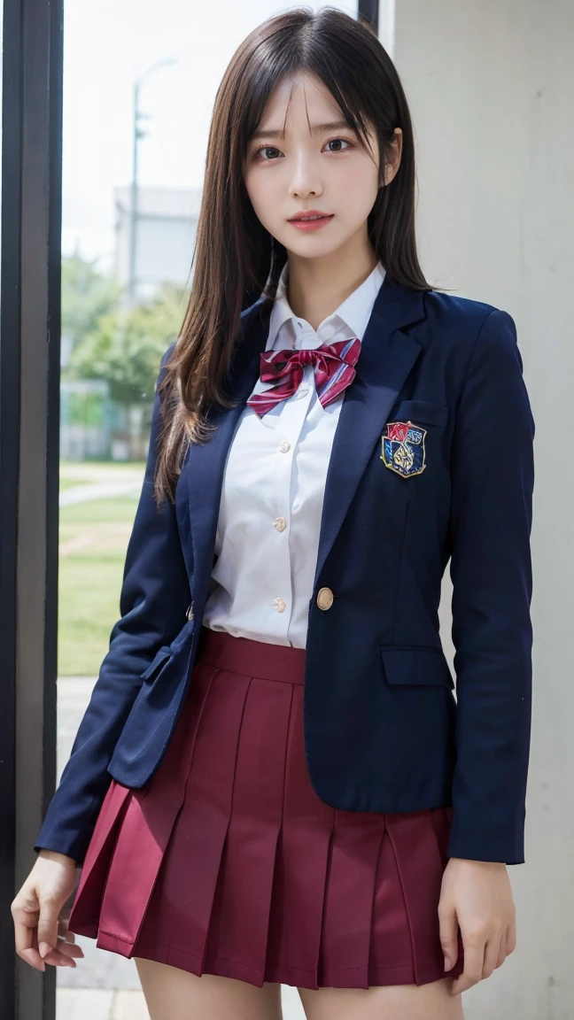  blazer uniform 、 skirt 、 standing、Masterpiece,  best quality , shape,  very detailed, Delicate details,  High Resolution , 8k, wallpaper,  perfect dynamic configuration,(High quality with great attention to detail, Realistic eye depiction :1.3), (( , 1 High ****** Girl  )), 、Women&#39;s Uniform、 blazer uniform 、 panties 、Navy blue knee-high socks、 garter belt、 、 Disheveled uniform , ,  short bob hair ,  black hair, Medium chest,  big natural color lip with blackboard in the background, ,  cowboy shooting ,(Perfect shape), Crying a little、 Harajuku style、Beautiful Makeup,Glitter Makeup,Cute 1,  Beautiful Legs, ,  Full Thighs 