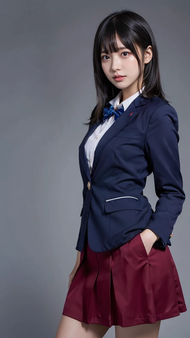  blazer uniform 、 skirt 、 standing、Masterpiece,  best quality , shape,  very detailed, Delicate details,  High Resolution , 8k, wallpaper,  perfect dynamic configuration,(High quality with great attention to detail, Realistic eye depiction :1.3), (( , 1 High  Girl  )), 、Women&#39;s Uniform、 blazer uniform 、 panties 、Navy blue knee-high socks、 garter belt、 、 Disheveled uniform , ,  short bob hair ,  black hair, Medium chest,  big natural color lip with blackboard in the background, ,  cowboy shooting ,(Perfect shape), Crying a little、 Harajuku style、Beautiful Makeup,Glitter Makeup,Cute 1,  Beautiful Legs, ,  Full Thighs 