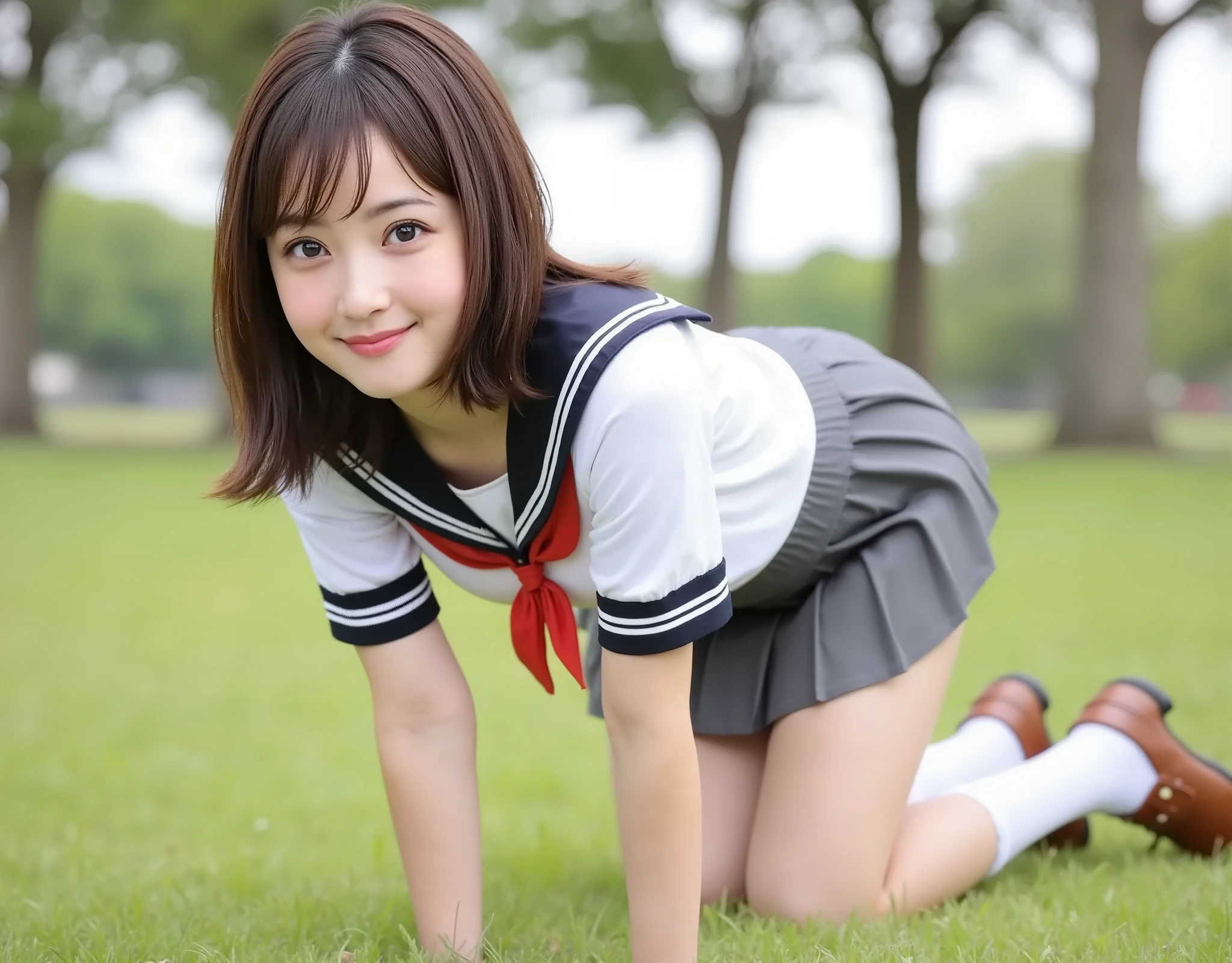 (very long hair:1.3),(sexy panties:1.3),(white panties:1.2),(realistic silk panties:1.3),(double eyelids:1.3),(long eyelashes:1.3),Japanese school uniform,(white panties:1.3),(Looking directly at Viewer:1.3),(bigsmile:1.2)32K, masterpiece, Raw photo, Best Quality, Photorealistic, Highly detailed CG Unity 32K wallpaper,(Extremely beautiful face, Beautiful lips, Beautiful eyes), intricate detailed face, ((Ultra detailed skin)) 1girl in, Cutest Pretty Japanese girl, Super Idol, 1 girl,(Happy smile), Clear eyes, (pale skin), (Big eyes:1.2), (Brown hairs), thick thighs, ,balanced elegant face, drooping eyes