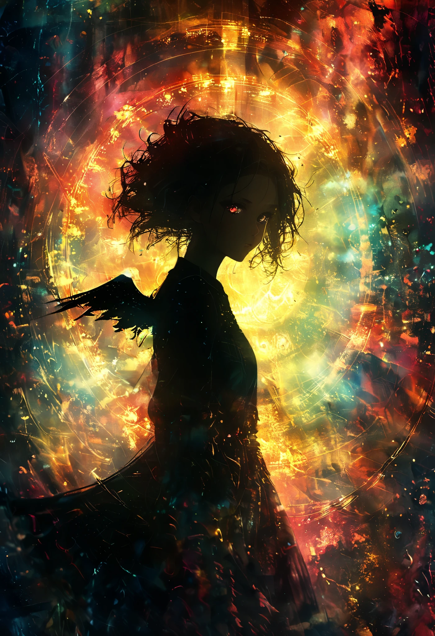 shot from front, Staring at you, vision, you receive everything angel send, Staring at you, beautiful angel's wings, there is something beyond me, everything Kaos, great lighting, glow wave, Inkpunk Style