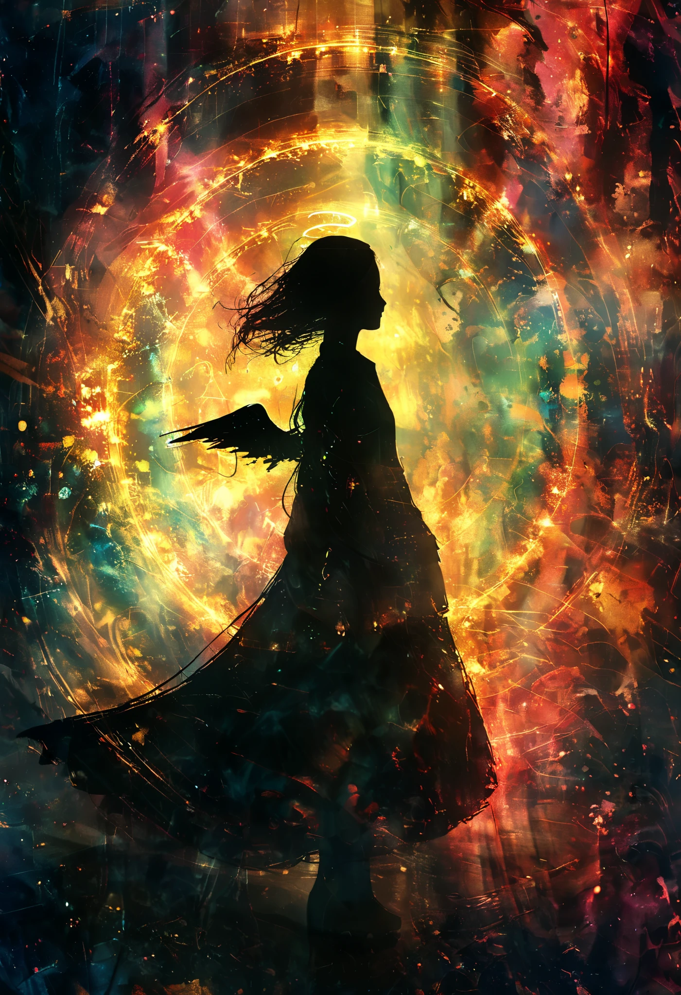 vision, you receive everything angel send, Staring at you, beautiful angel's wings, there is something beyond me, everything Kaos, great lighting, glow wave, Inkpunk Style