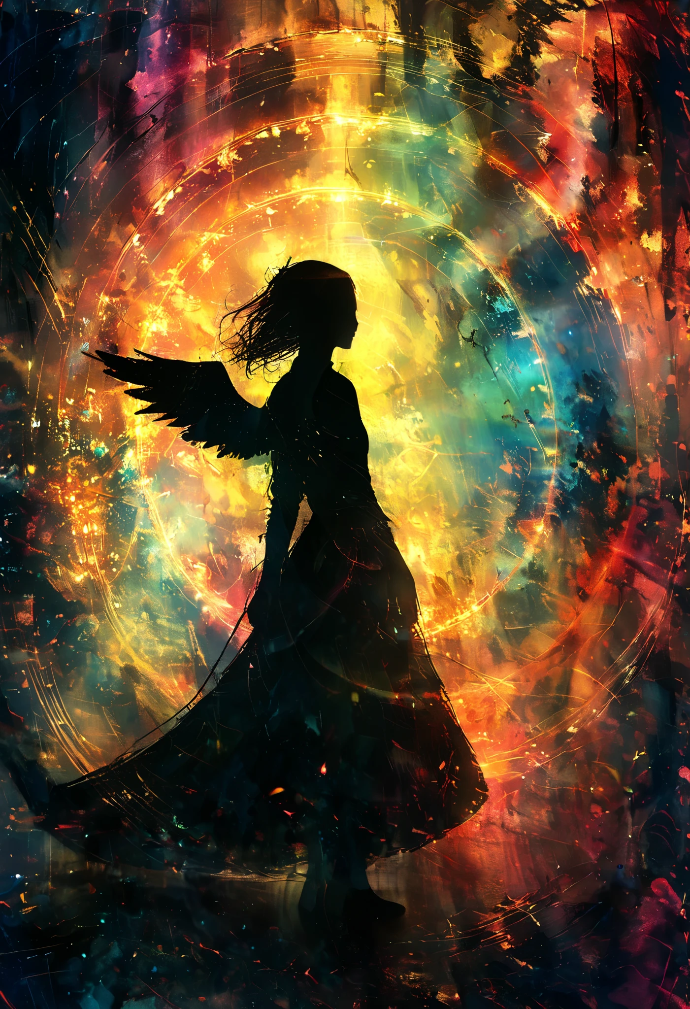 vision, you receive everything angel send, beautiful angel's wings, there is something beyond me, everything Kaos, great lighting, glow wave, Inkpunk Style