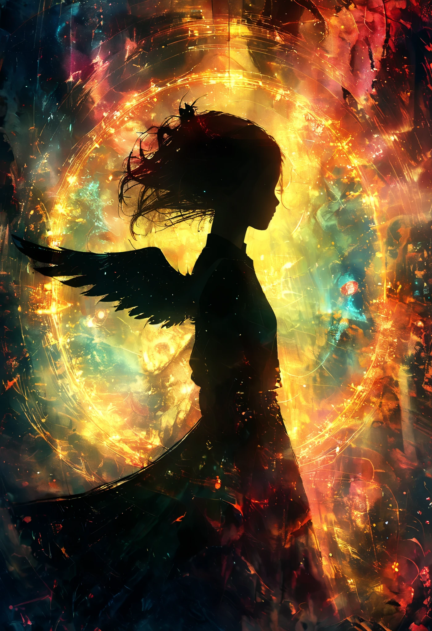 vision, you receive everything angel send, Staring at you, beautiful angel's wings, there is something beyond me, everything Kaos, great lighting, glow wave, Inkpunk Style