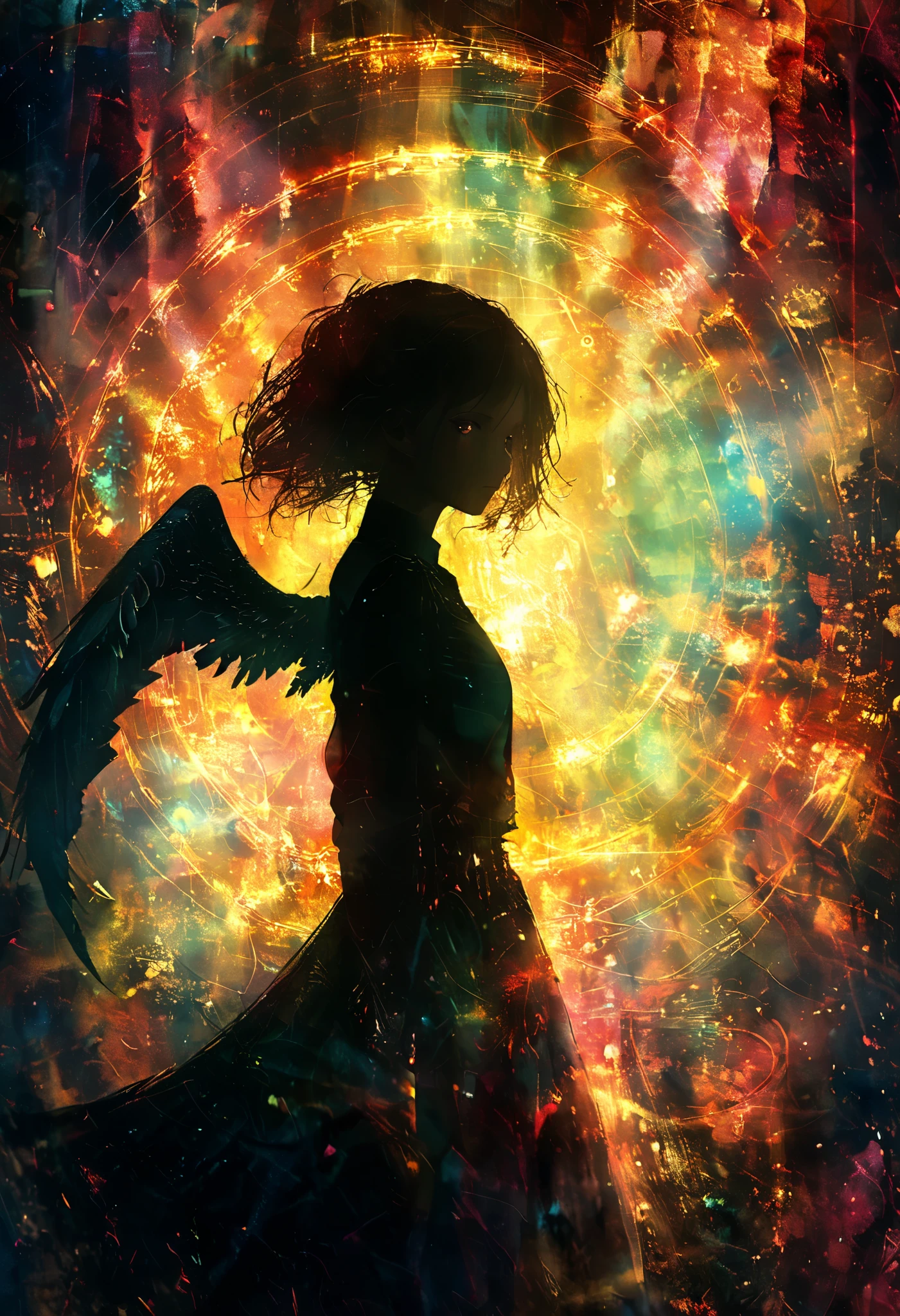 Staring at you,, vision, you receive everything angel send, Staring at you, beautiful angel's wings, there is something beyond me, everything Kaos, great lighting, glow wave, Inkpunk Style