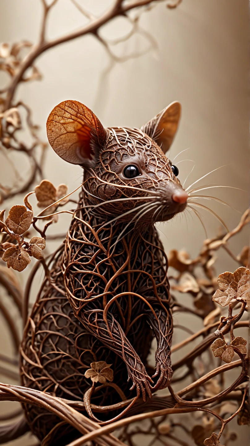 fractalvines, a rat made from brown fractal vines,