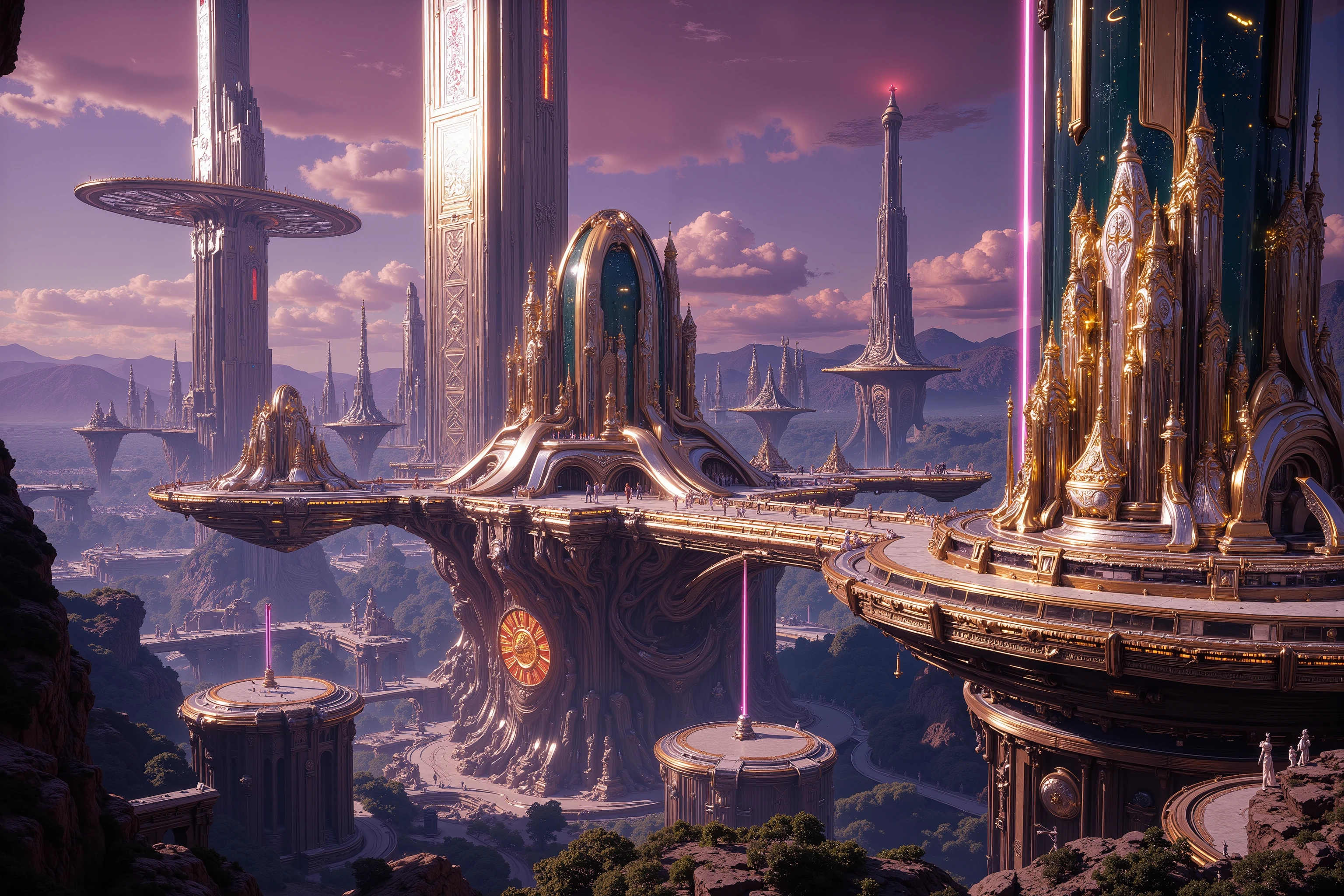 A panoramic photo of an alien city viewed from above - SeaArt AI