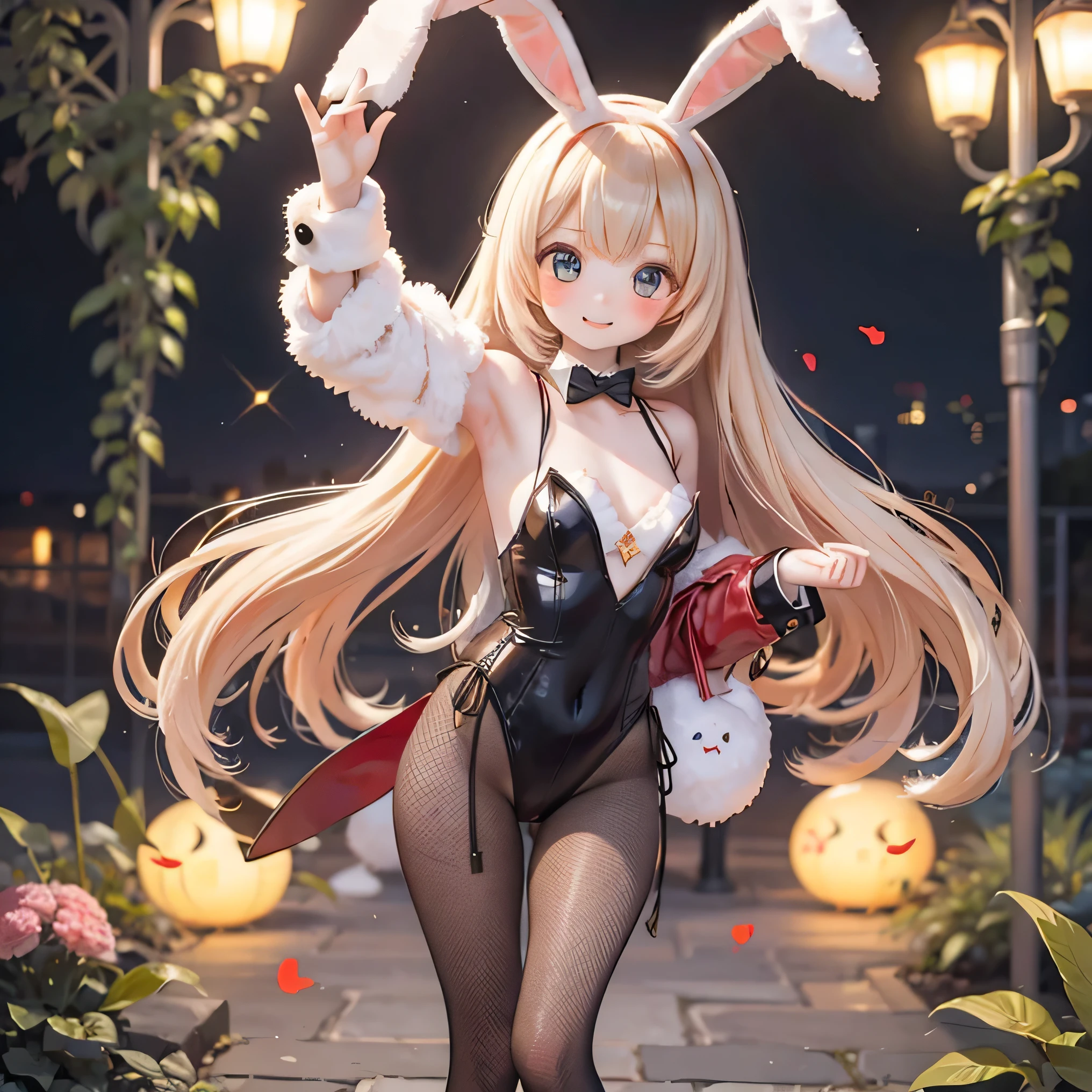 Ermine Girl(((( The metallic color of the red Playboy bunny )))) DANCE IN THE SCHOOL GARDEN 、smile, clothing net stockings fishnet tights big