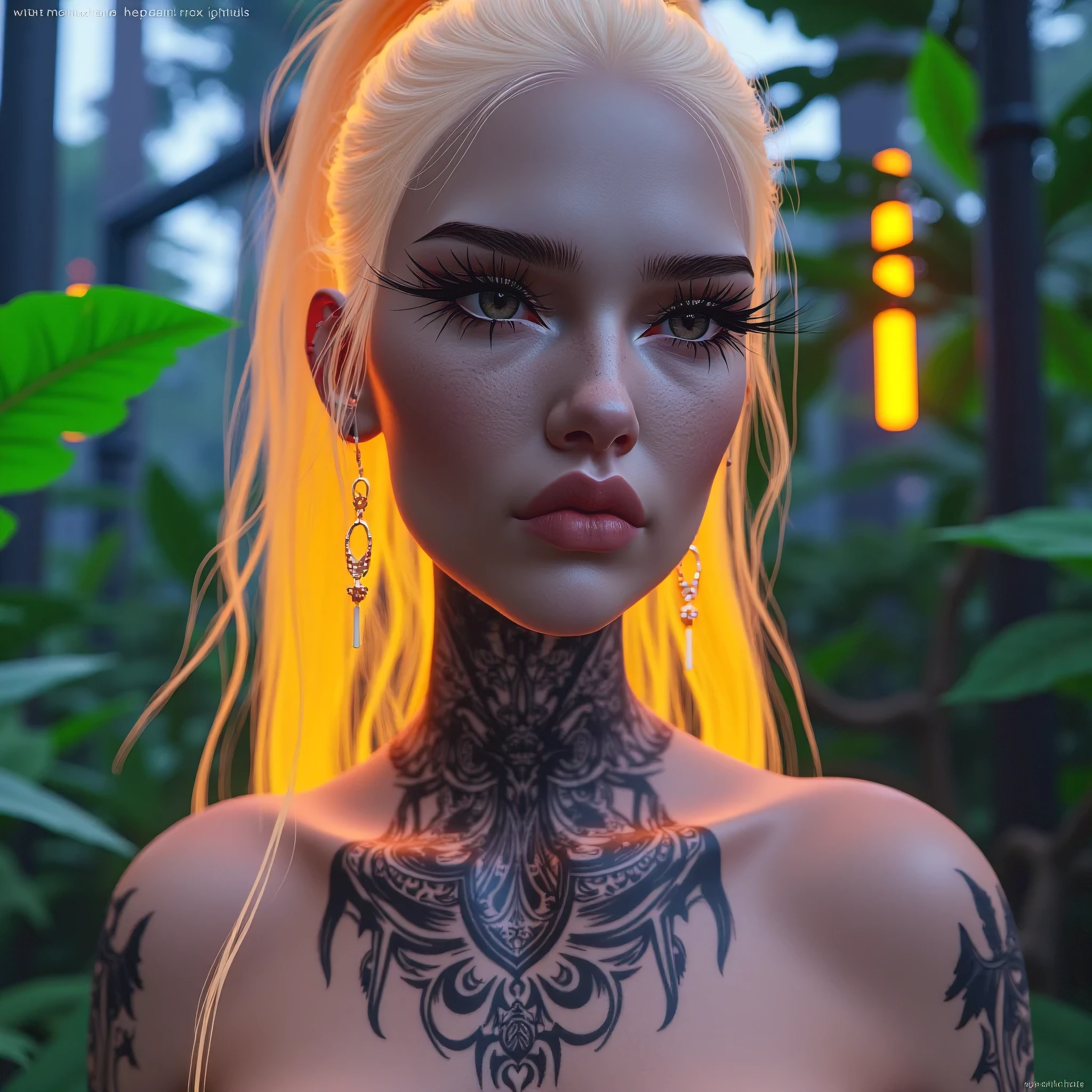 
(25yo+Beautiful+Blonde+Adult+Woman)+(Hair:Ultra+Long+Golden+Bangs+with+Subtle+Ethereal+Glow)+(Arm+Tattoos:Hyper-Detailed+Cyber-Organic+Designs)+(Eyelashes:Ultra-Long+and+Thick+with+Holo-Luminance+Tips)+(Neck+Tattoo:Psychedelic+Runic+Glyph+Radiating+Subtle+Energy)+(Photorealism:Ultra+High+Definition+Hyperrealism+with+Lifelike+Skin+Textures)+(Human+Realism:Quantum-Level+Facial+Precision)+(Photography:Analog+Meets+Digital+Fusion+for+Professional+Excellence)+(Top+Photography:Artistic+Frame+Composition+with+Dynamic+Focus)+(Lighting:Dynamic+Ambient+Neon+Glow+with+Soft+Cyber-Luminance+Accents)+(Background:Neo-Futuristic+Cyber+Jungle+with+Biomechanical+Flora+and+Reactive+Glow).