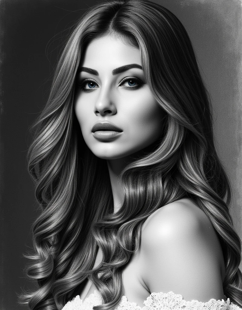 a beautiful girl, charcoal sketch, ultra-detailed portrait, long flowing hair, piercing blue eyes, delicate facial features, serene expression, soft skin, natural lighting, dramatic shadows, monochrome, high contrast, charcoal texture, refined, elegant, atmospheric, (best quality,4k,8k,highres,masterpiece:1.2),ultra-detailed,(realistic,photorealistic,photo-realistic:1.37)