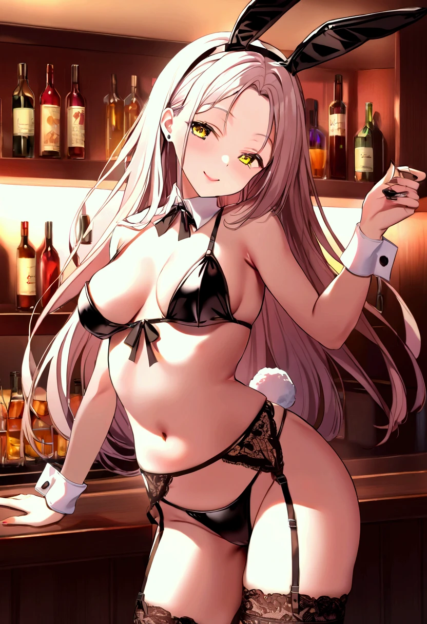 (best quality,4k,8k,highres,masterpiece:1.2),ultra-detailed,A girl smiling,,casino,beautiful detailed eyes,beautiful detailed lips,extremely detailed eyes and face, long eyelashes,portrait,card game,playful atmosphere,colorful lights,vivid colors,soft lighting,stylish background décor,luck Charm, roulette wheel,confident posture,excited ,captivating smile,joyful expression,intense gaze,bunny ears headband, professional dealer,winning streak,high stakes,overflowing chips,wealth,success,classic casino atmosphere,exquisite details,amazing casino interior,expensive surroundings,exclusivity,exhilarating ambiance,thrilling experience,luxurious furniture.