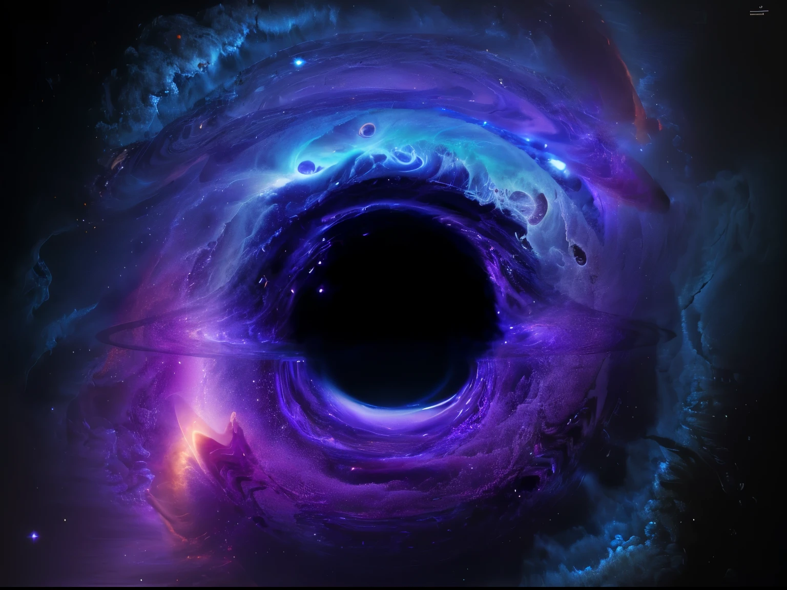 a close up of a black hole in the middle of a galaxy, is being drawn into a black hole, black hole in space, luminous black hole portal, coming out of a black hole, black hole time portal, inside of a black hole, black hole, black hole event horizon, abstract black hole in space, black hole with accretion disс, black hole,中央には星間映画の巨大な black hole, Super High Definition, high definition , High Quality , plasma clouds 、gravitational radiation 、 swirling chaotic light 、 emitting huge jets of plasma vertically from the center、Spacetime is distorted and images look distorted、 gradients with unclear outlines 、