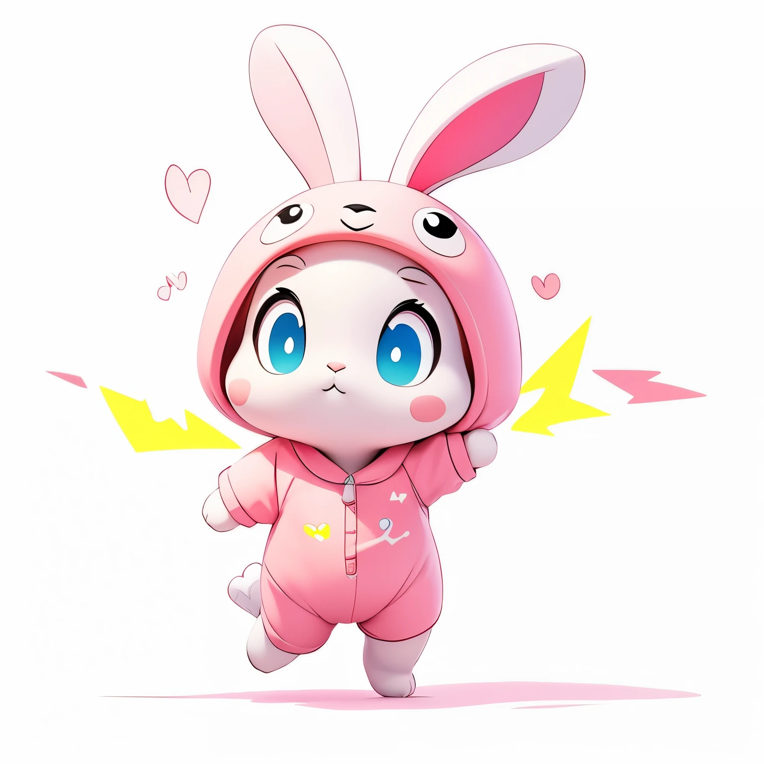 Full-body , image quality: 8k;  white background; Style: 2D; vibrant colors,  outline in bright neon, Line drawing,  rabbit costume 