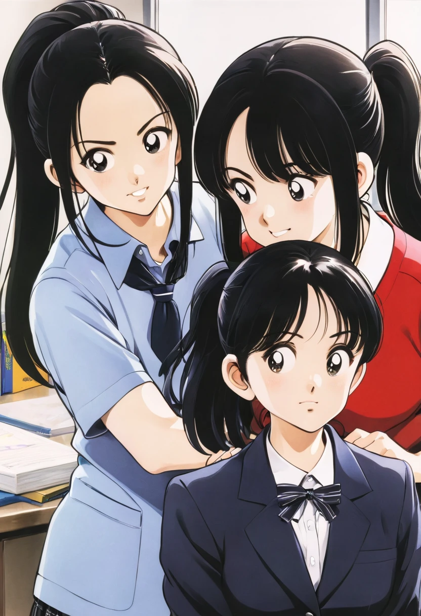 high school girl、 ponytail、 black hair、 manager