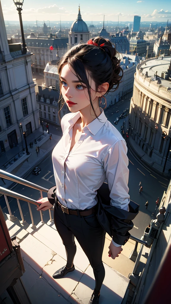 (masterpiece, top quality, best quality, beautiful and aesthetic:1.2), 1girl, solo, extremely detailed, highest detailed, brown hair,white shirt, blue skirt, blue sky, roma city, roman holiday,shiny skin,
looking at viewer,Audrey Hepburn, , walking, hepburn hairstyle, <lora:add_detail:0.3> <lora:666:0.6> standing rooftop, from above, smile,