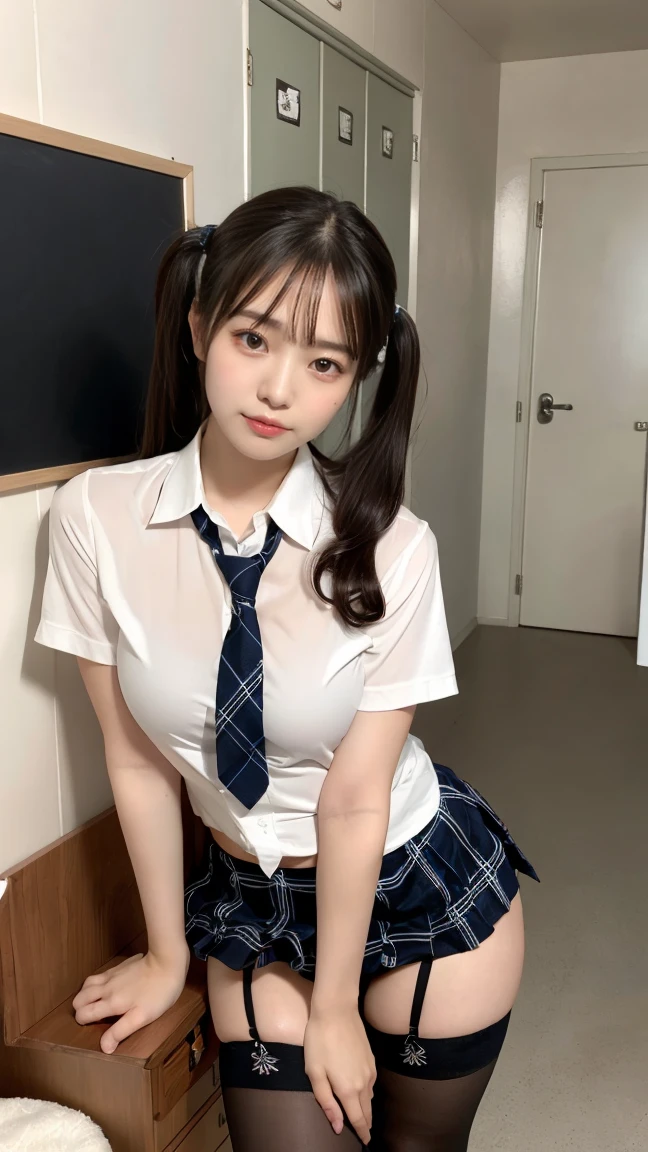 resolution, 1 girl, Watching the audience,Young beautiful Japanese woman, Super cute face, Gorgeous appearance, big breasts,Long Bob Hair,smile,(school uniform:1.3),Beautiful Eyes,(It&#39;s windy:1.3), 混雑した道をsmileで歩く,Glossy lips, Double eyelids on both eyes, Natural Makeup, Long eyelashes, 艶やかで滑らかなライトブラウンのLong Bob Hair, Asymmetrical bangs, Glowing Skin, Center image, 高resolution, High Detail, Detailed hairstyle, Detailed face, Great cinema lighting, Octane Rendering, Vibrant, Surreal, Perfect limbs, Perfect Anatomy, Spreading hair、Slender beauty:1.4、((Saggy breasts:1.4))、Chest exposed、Slim Abs、Curved Waist、(smile:1.2) 、(Pleated kirt lifted:1.2))、Slender and long beautiful legs、Open your feet wide、(Sheer black stockings:1.2)、(Lace panties:1.2、Beautiful pussy exposed、Open up、pussy creampie、pubic hair:1.4)、(From below:1.2)、Backlight、