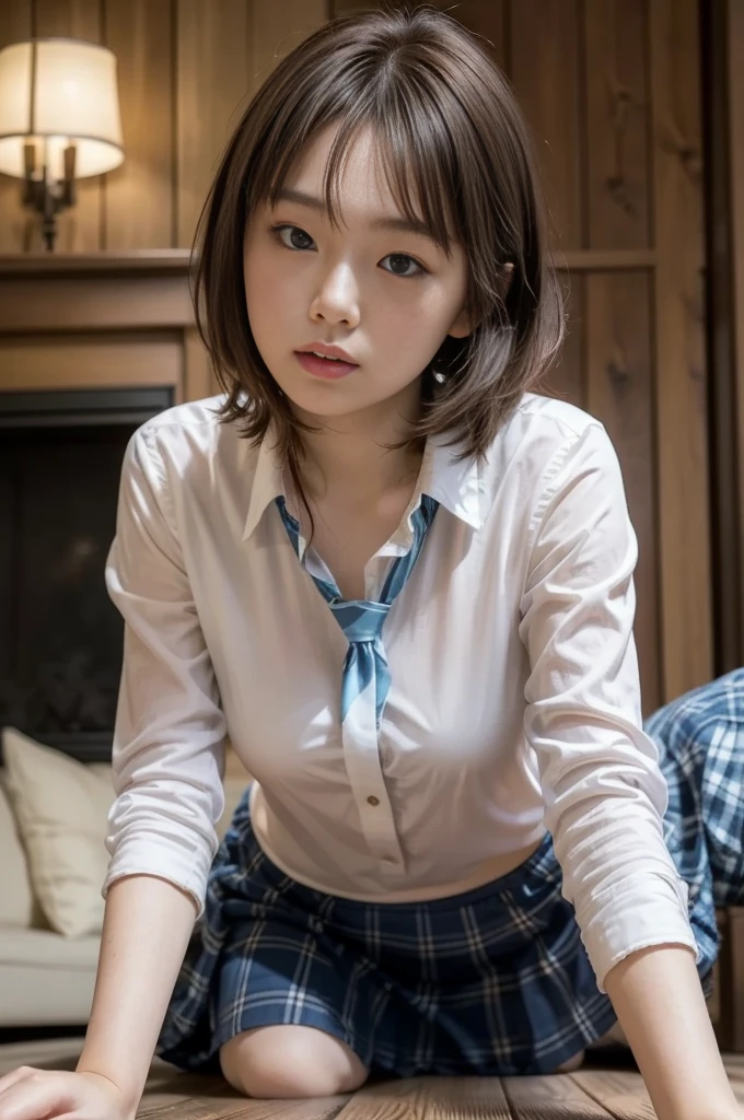 highest quality, Realistic, 8k, High resolution, 1 girl, woman, (Medium chest: 1.8), , blazer, uniform, Pubic hair is visible, No pants, She boldly rolled up her skirt, ((Sit on a chair and spread your legs wide)), 膝を曲げてSpread your legs, A slightly shorter hairstyle, Grab your knees with both hands、Spread your legs, A shirt with fluttering buttons, bronze colored hair,、((Boyfriend and girlfriend having sex in missionary position:1.5))、((Sexual pose:1.5))、((Spread legs POV:1.5))、((Breasts exposed:1.5))、((A thin layer of sweat:1.5))、((Insert your into your:1.5))
