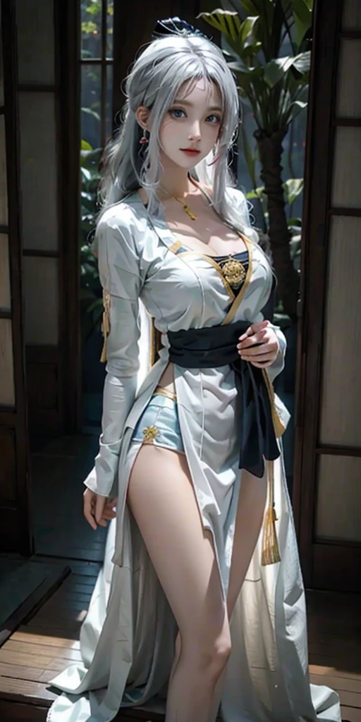 Photorealistic, high resolution, 1womanl, Solo, sit on pillow, turn back, show her butt, view the viewer, (Detailed face), Hogwarts uniform, hogsks, Slytherin，blackstockings, white thong, ancient bedroom,