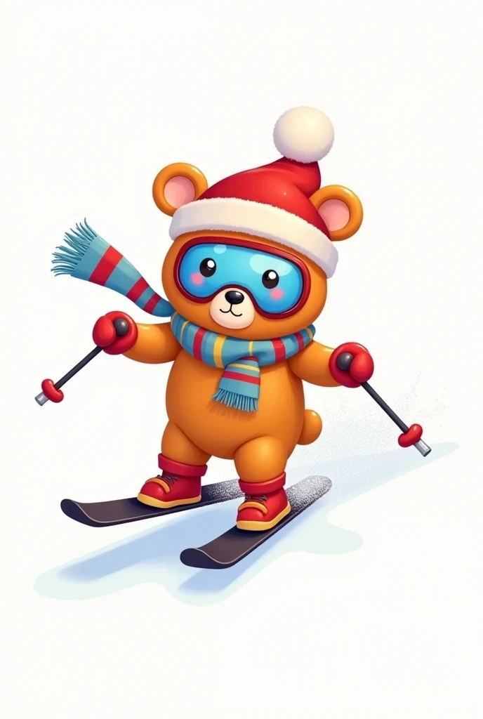 Winter sports mascot .  Minimalism mascot styling.  A bear is skiing with a scarf and ski goggles. Simple mascot without background . A bear is skiing .  cartoon. sports.  white background