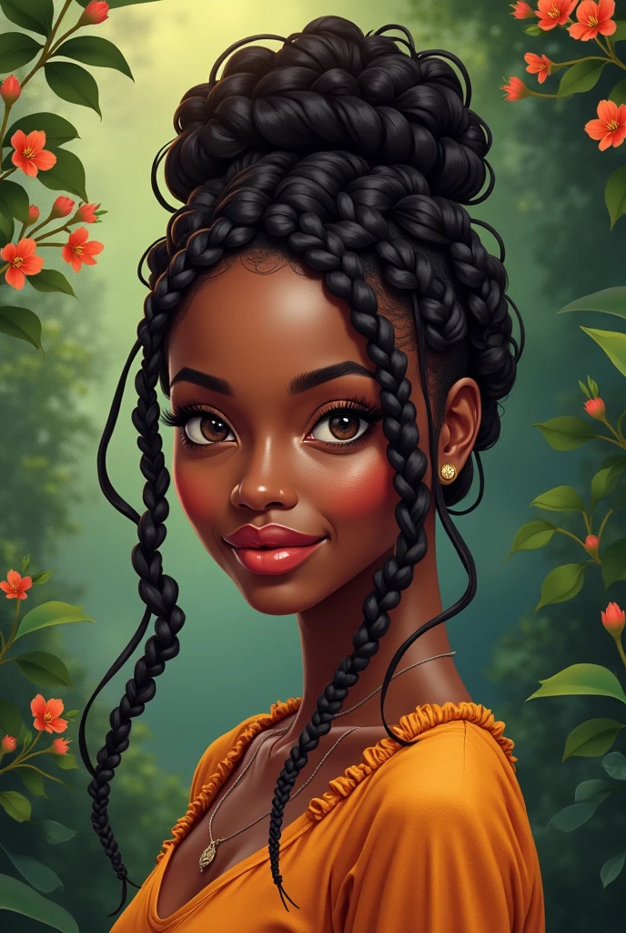 (photorealism:1.2), beautiful Kenyan woman,22 years, beautiful eyes,sharp boobs,smiling,long braids,pink matte glossy lips,black oversized glasses with light grey lenses, standing , realistic details, nature shot.cardi b inspiration