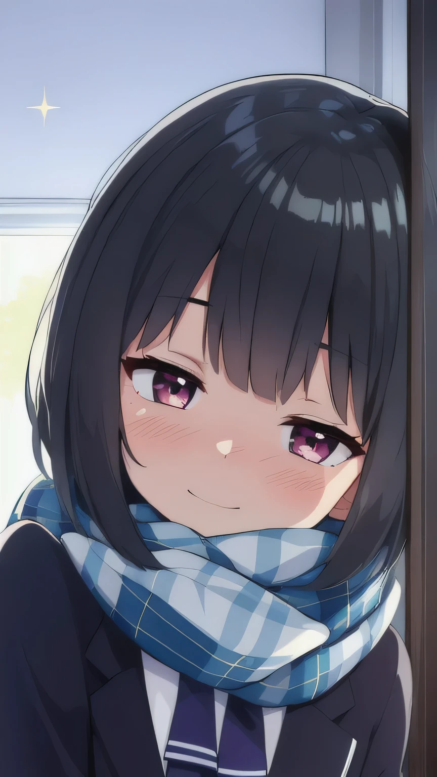 best quality, (masterpiece:1.2), highly detailed, (masterpiece), (illustration),
Sleeping,from side
2,people,black hair, short hair, eyebrows visible through hair,glint, lens flare, plaid scarf,school uniform,upper body, headshot, on right, from side, best quality, a girl, loli, a boy, in the bedroom, man, woman's face, leaning close, intimate scene, emotional, soft lighting
Chuckle,shy,nose blush,embarrass,Chuckle
