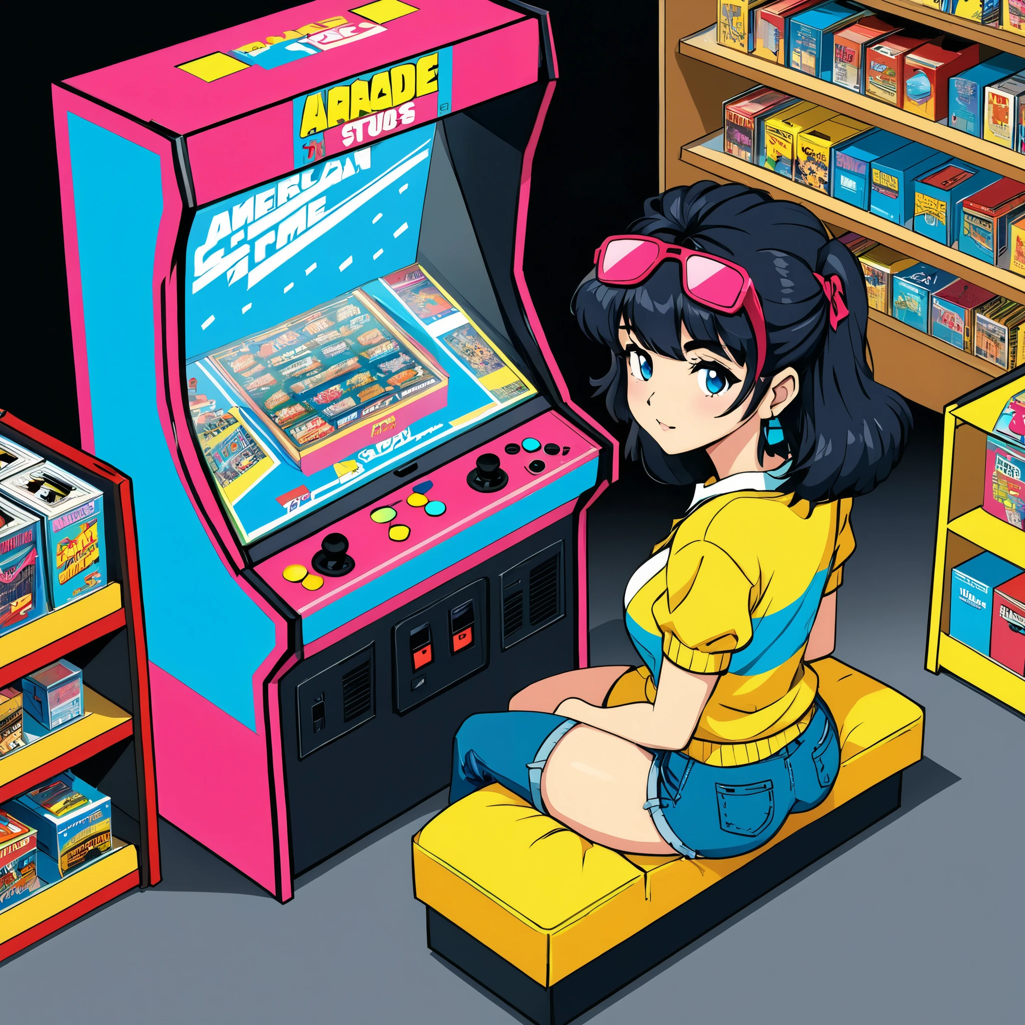 Highest quality,1980s American Casual Girl,Horizontal isometric arcade game, 80's video store, Games from the 1980s,