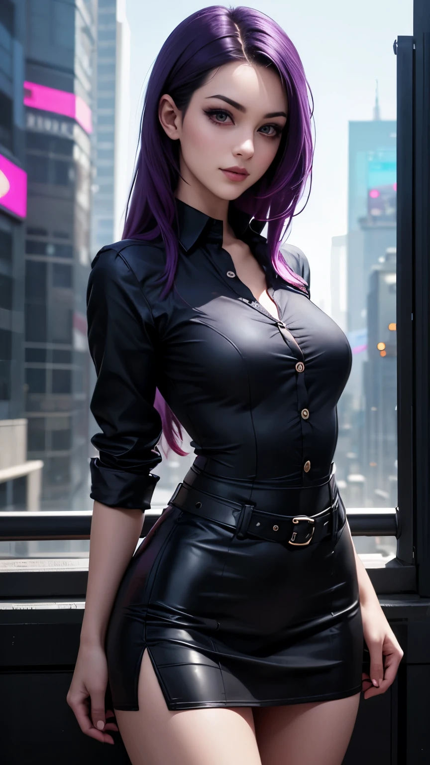 ((supermodel pose one hand on hip)) ((showing backside)) ((magnificent, majestic)) ((the most beautiful business woman)) ((pale skin)) ((glasses)) ((cute smile)) ((Big blue eyes)) ((very dark eyeshadows makeup)) ((bright red lips)), ((long straight black hair pony tail)) ((big breast:1.5)) ((slender body:1.3)) ((wear elegant blazer and skirt)) ((Lace bra)) ((inside a office
)), ((high definition:1.5) ((masterpiece:1.5))((8k:1.5)) ((Best quality:1.4)), more_details:-1, more_details:0, more_details:0.5, more_details:1, more_details:1.5, more prism, vibrant color,