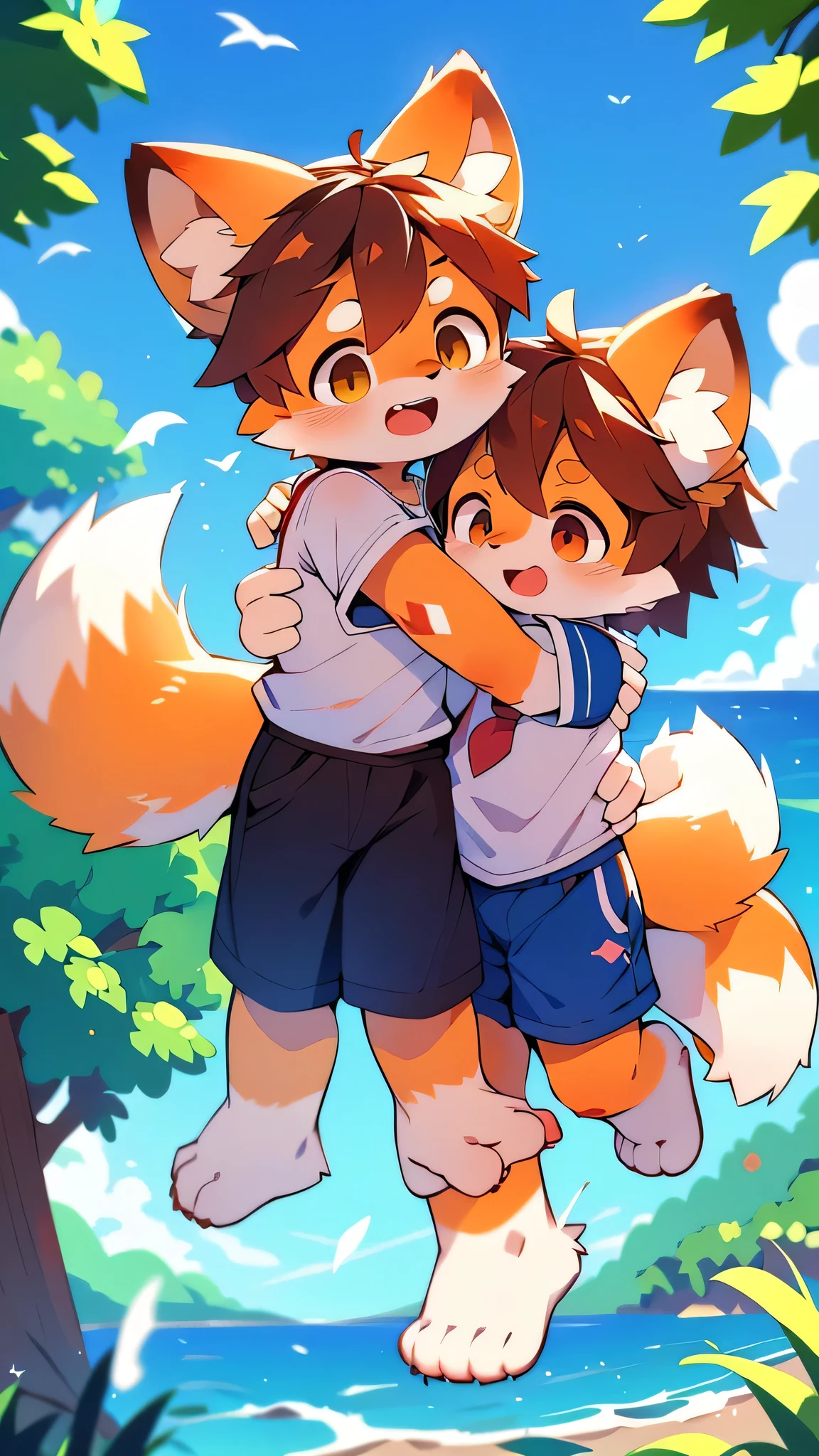 Anime style illustration of a boy with a cat tail and shirt, 2D Anime Style, Detailed fan art, high quality Anime art style, Anime Style 4k, Stylized anime, Anime Shōnen, Hero 2D Fan Art Art Station, Cute art style, Tsunami behind, Anime art style, Anime Art Wallpapers 8K, Spectacular anime style