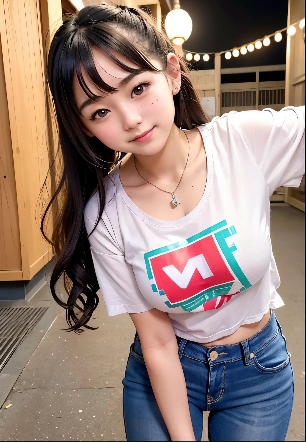 There was a girl in a white shirt and skirt, an anime drawing inspired by Ayami Kojima, trending on pixiv, tachisme, Realistic anime 3 D style, 3 d anime realistic, Anime waifu, Realistic anime, anime cgi style, vrchat, live2d virtual youtuber model, Anime girl in real life, 3d anime girl,super Big huge tits，facing to audience，exposed。