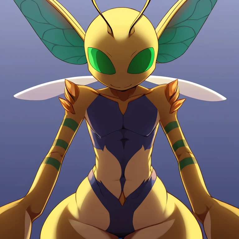 Mistrust the female anthro mantis supervillain, antennas, full body view
