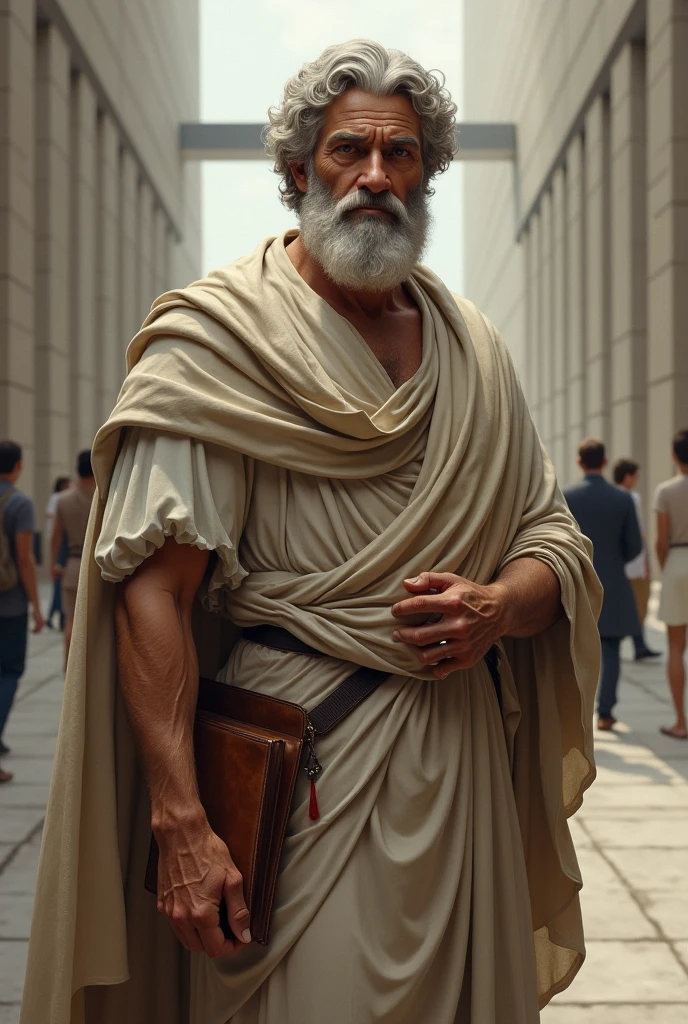 "Visualize a scene set in ancient Greece, where moonlight softly bathes a street paved with worn and polished stones, aged by the passage of time. On this street, a grand statue of a man resembling Socrates and Leonardo da Vinci comes to life, strolling naturally among pedestrians. The ambiance radiates wisdom and creativity, with a unique blend of past and present. Capture this moment in an 8k high-resolution image, enhanced by HDR effects that accentuate every detail, conveying the vivid sensation of being present in this timeless instance."